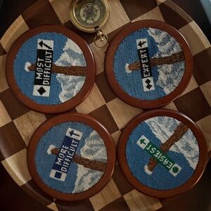 Ski Themed Needlepoint Coasters Set Smathers & Branson